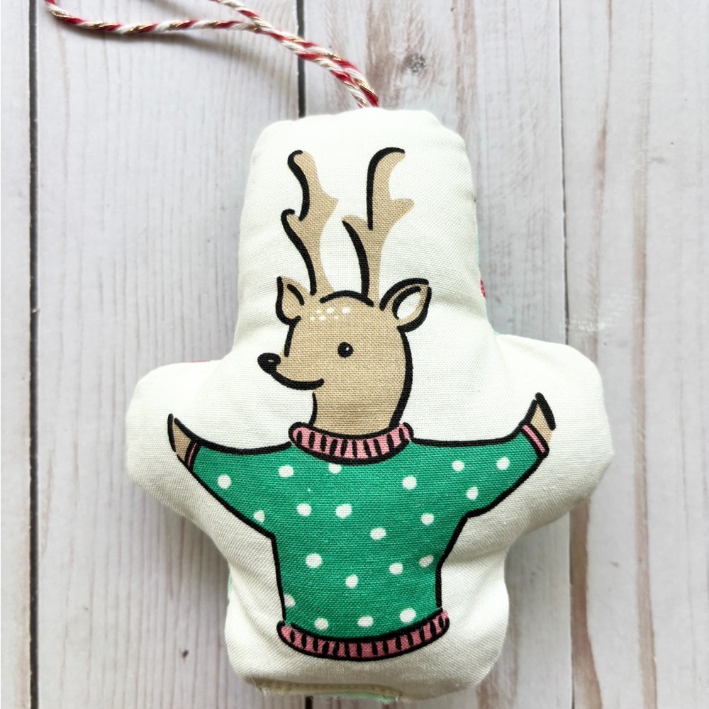 Reindeer Plush Ornament with Green Sweater